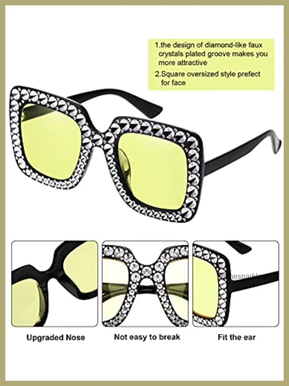 9 Pairs Rhinestone Oversized Square Sunglasses for Women Sparkling Bling